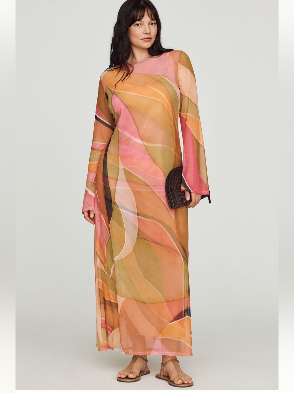 NWT Anthropologie x Never Fully Dressed Pink Abstract Long-Sleeve Maxi Dress 8P